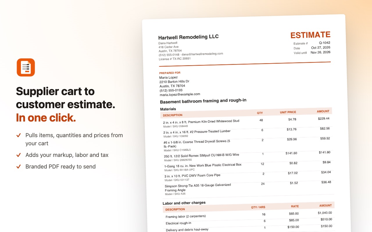 Screenshot of QuoteCart